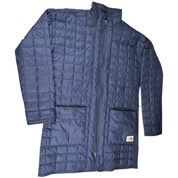 The North Face ThermoBall Eco Long Jacket Small Navy Blue Lightweight Puffer Coa - Picture 1 of 14